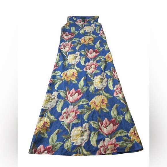 Ralph Lauren Blue Floral Sleeveless Maxi Dress. 100% Linen. Size 6. Quiet Luxury - Picture 5 of 14